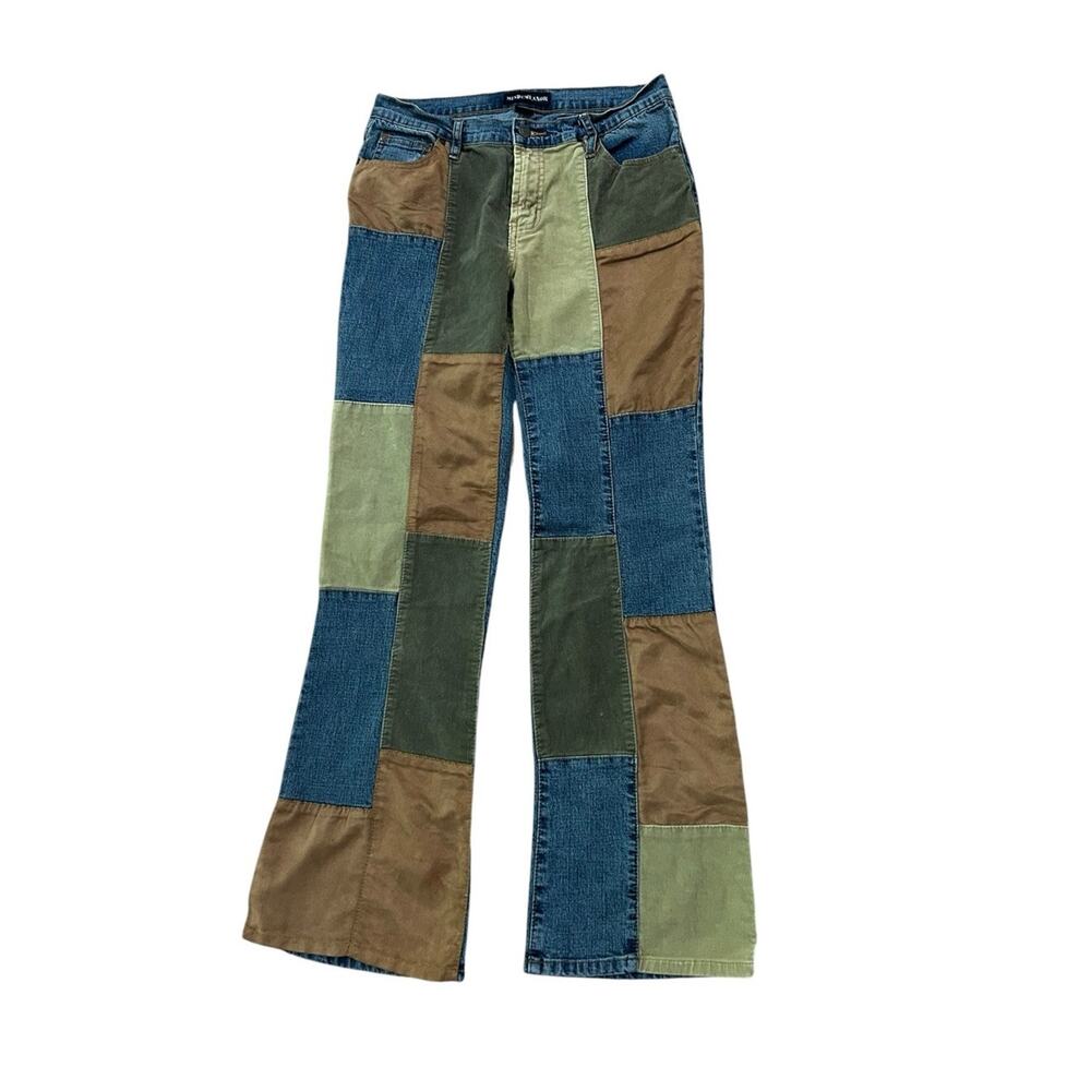 Patchwork Hippie Boho Flare Jeans Y2K Festival Denim Corduroy Pants Size 11/12 -